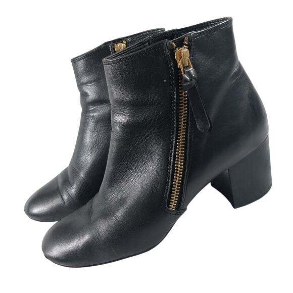 COLE HAAN! BLACK GENUINE LEATHER CHUNKY HEEL, DOUBLE ZIPPER ANKLE BOOTS! SZ 6.5B - Picture 11 of 11